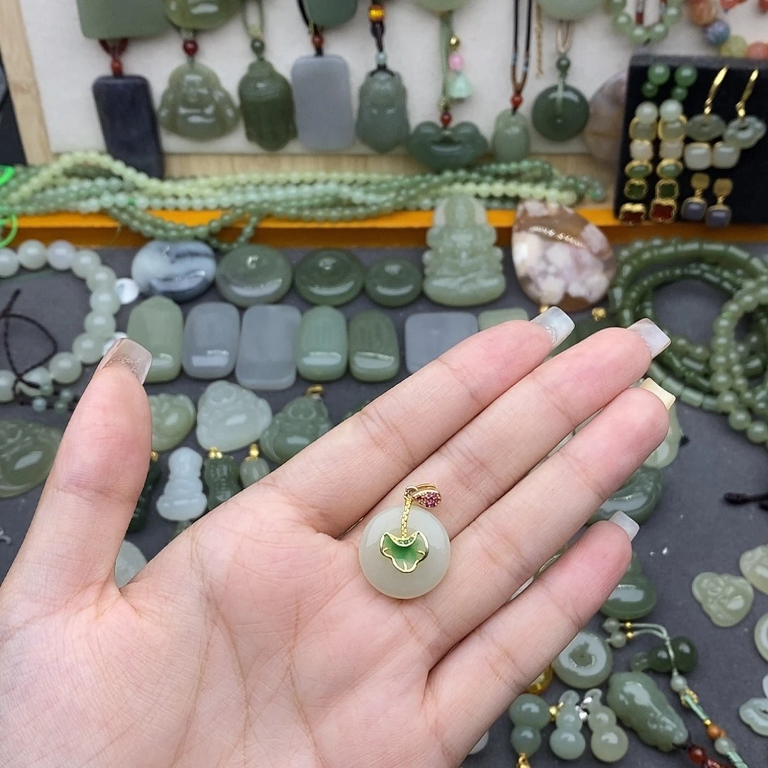 和田玉银S925镶嵌吊坠(不含链)