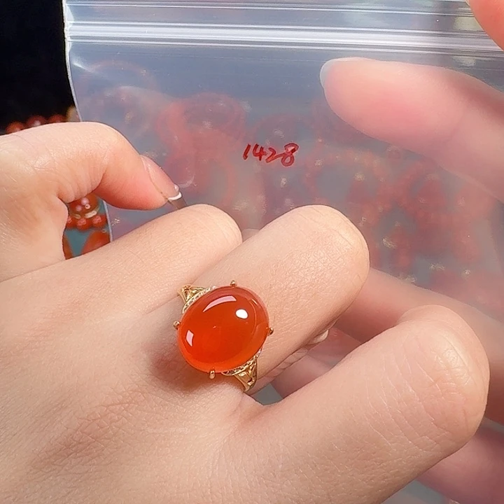 南红玛瑙银S925镶嵌戒指