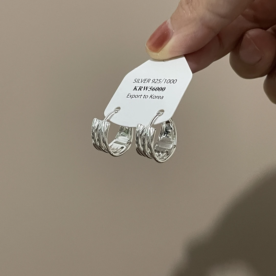 铜合金耳饰 银色多层圈圈耳环925银针气质高级感耳圈设计感耳饰