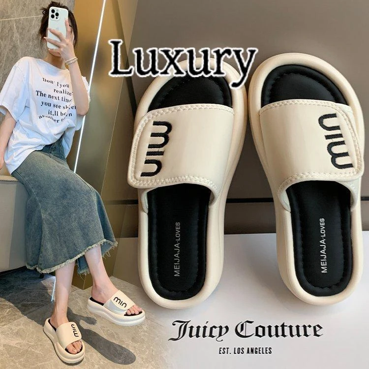 Luxury轻奢2025夏季新款网红休闲拖鞋女外穿松糕厚底一字拖懒人凉