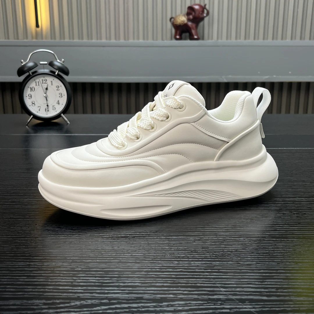 休闲面包潮流厚底时尚秋季小白鞋真皮男士增高百搭透气