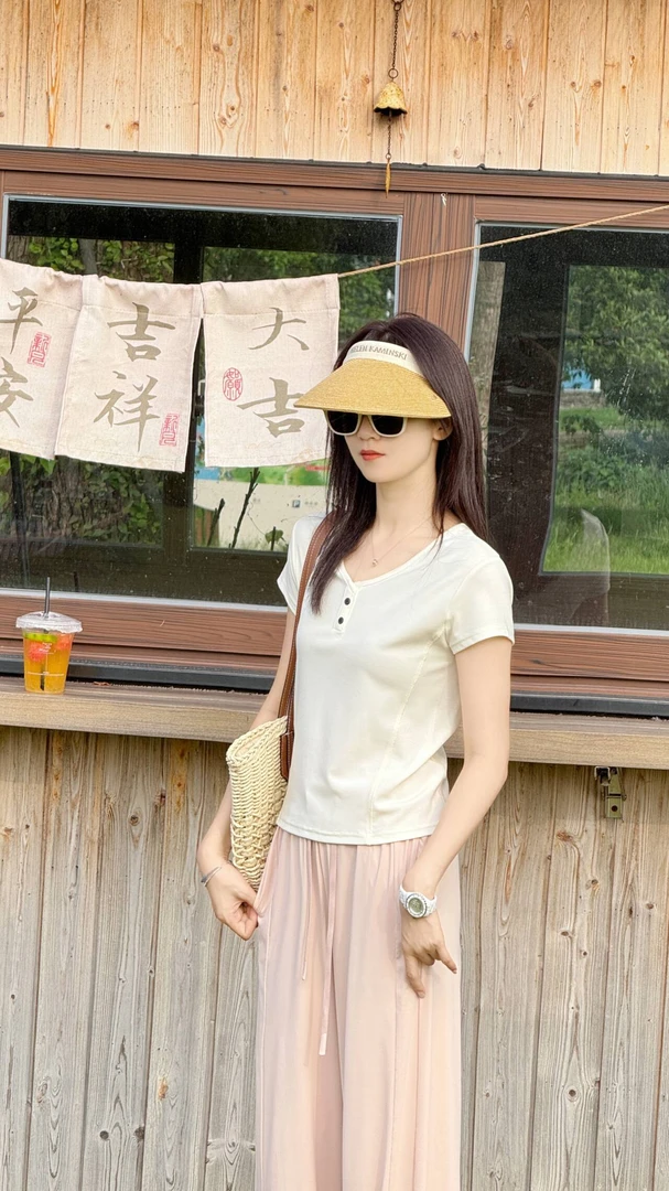 Y.M | 轻氧少女 莱赛尔螺纹 韩版显瘦精致百搭款短袖T恤1098