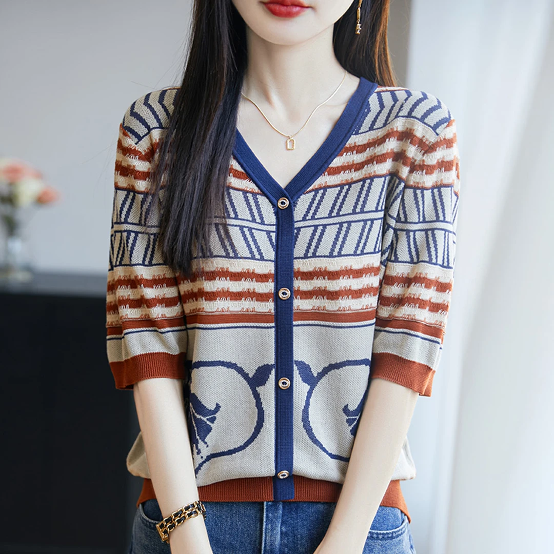 微胖mm夏装特大码冰丝针织衫女士短袖t恤遮肚子巨显瘦v领复古上衣