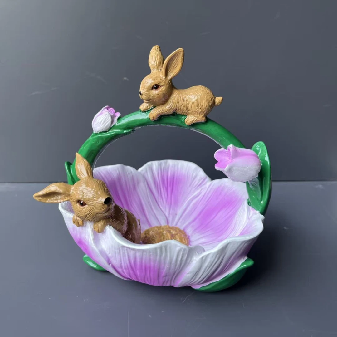 奶油风田园兔子花篮收纳多功能摆件入户客厅玄关钥匙收纳家居装饰
