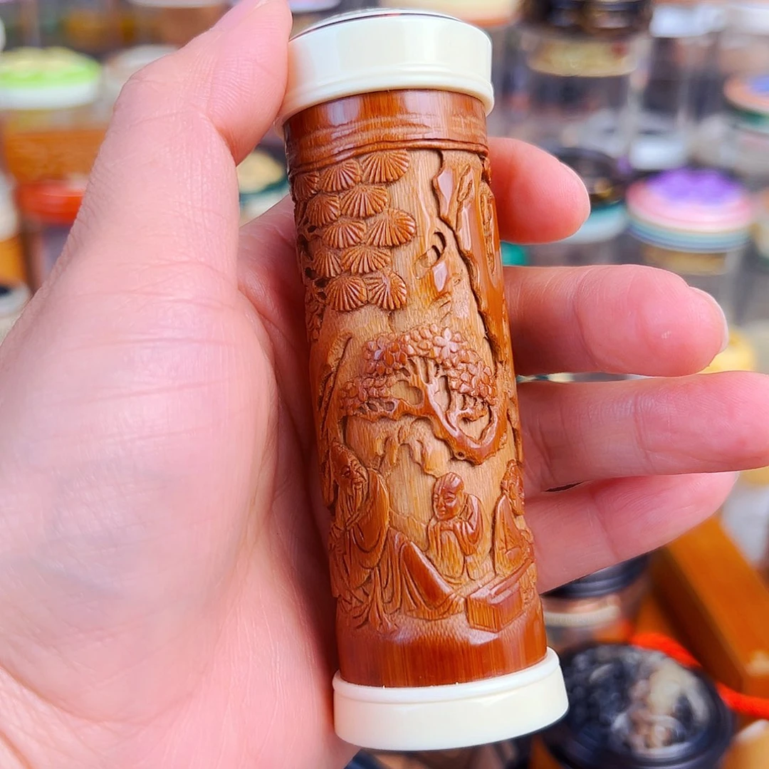 木手工雕刻竹蛉筒一个➕青竹