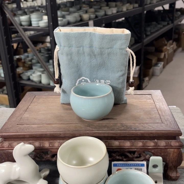 摆件天蓝釉 缸杯 汝意堂