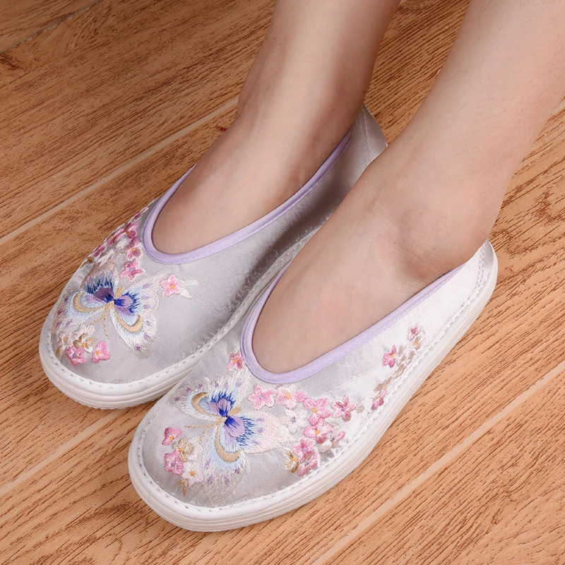 【刺绣蝴蝶-v口绣花】手工布鞋千层底布鞋时尚布鞋平底鞋
