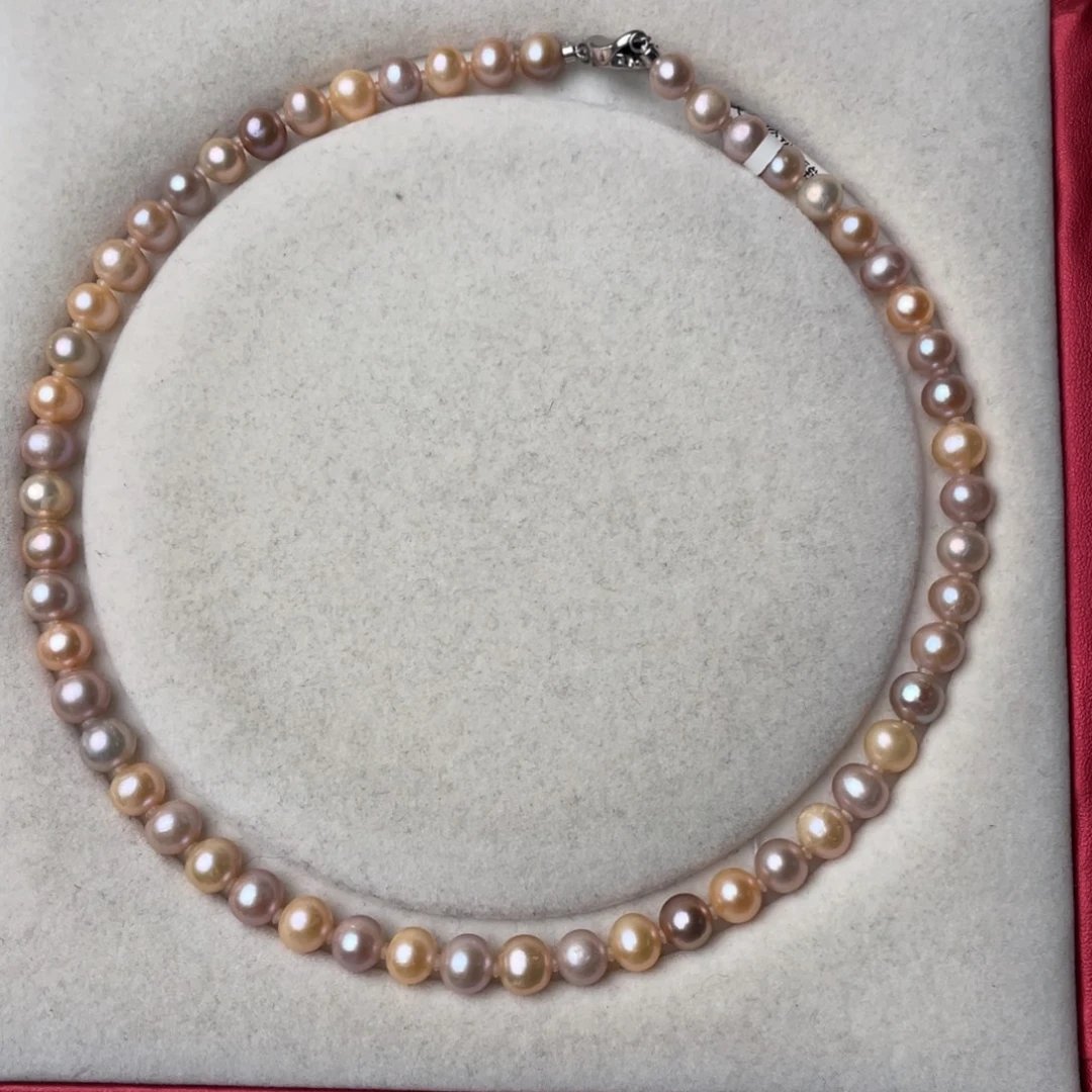 淡水珍珠颈饰银S925镶嵌8-9mm无核近圆