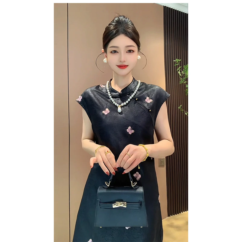 【粉蝶】国风新中式龟裂纹旗袍裙2025新款爆款复古A字连衣裙短裙女