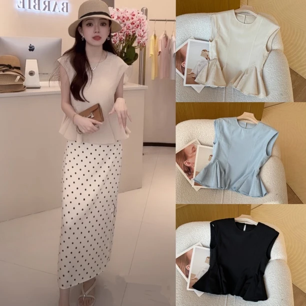 网红爆款2025夏季新款韩版简约高级感荷叶边设计感小众无袖衬衣女