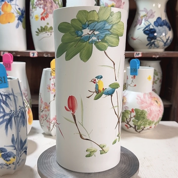 瓶直筒荷花鸟陶瓷新款陶瓷陶瓷