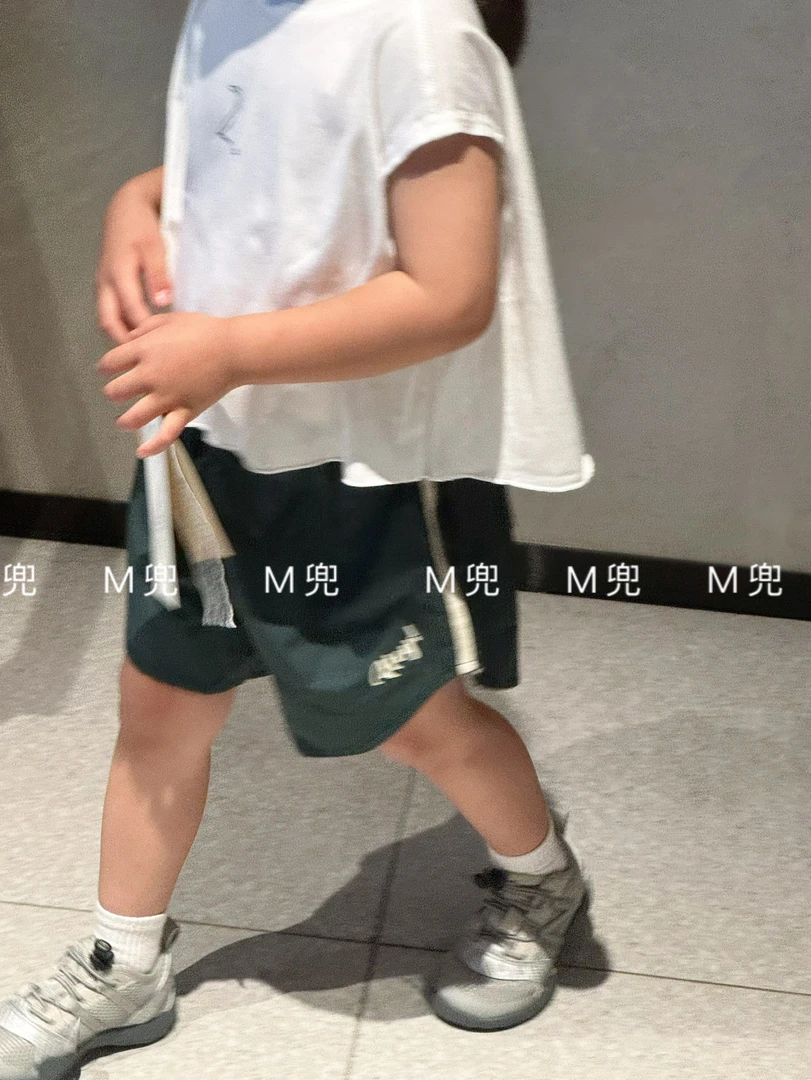 橘几25年夏季新款热裤设计绿色带杠女童儿童短裤