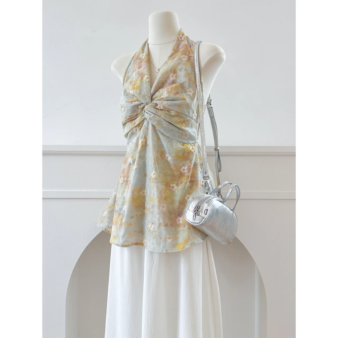 吊带背心女外穿2025夏季新款纯欲风美背露背连衣裙挂脖无袖上衣女