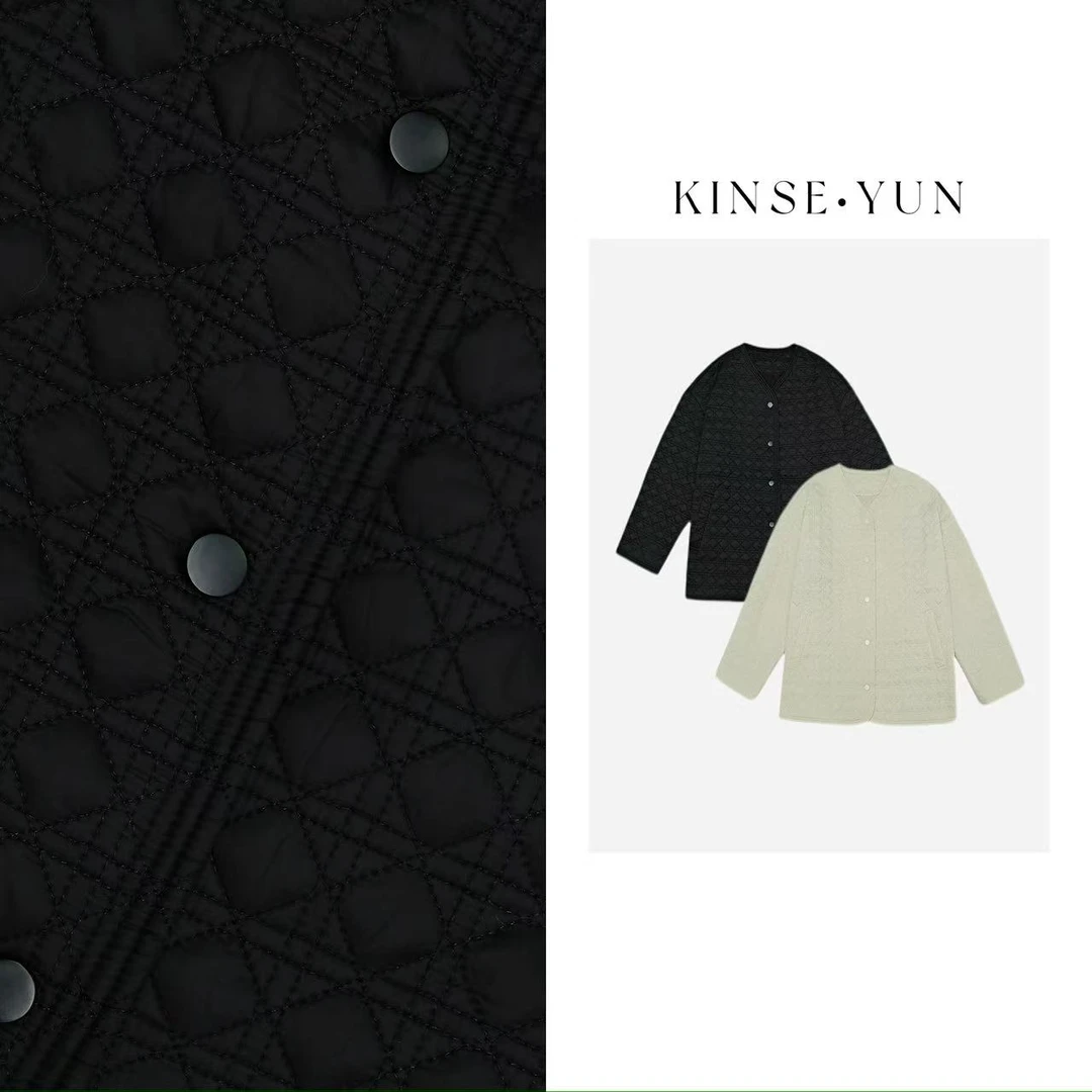 KINSE YUN『格纹外套』菱格廓形保暖宽松轻薄棉衣外套QD1006