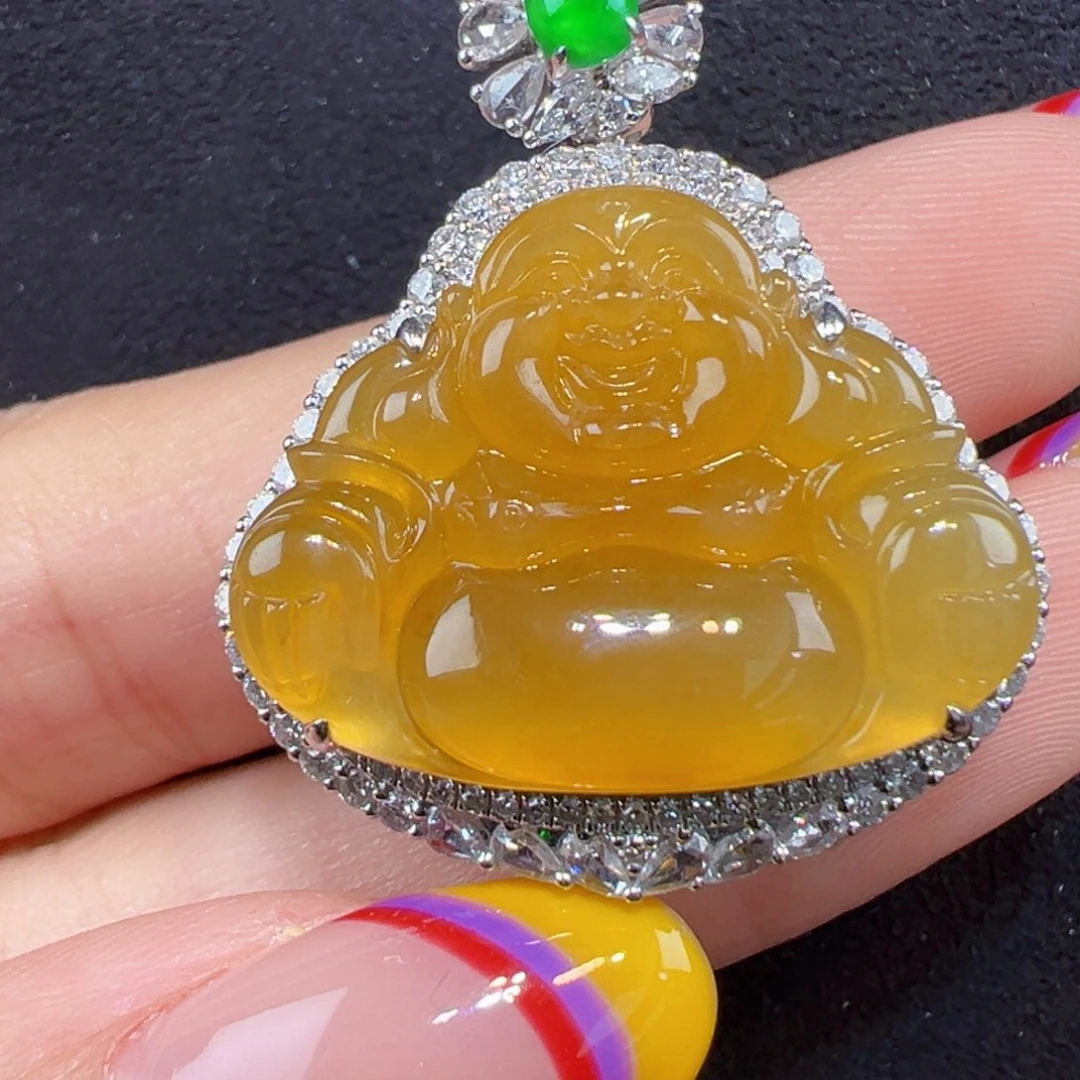 颈饰18K金镶嵌翡翠佛公