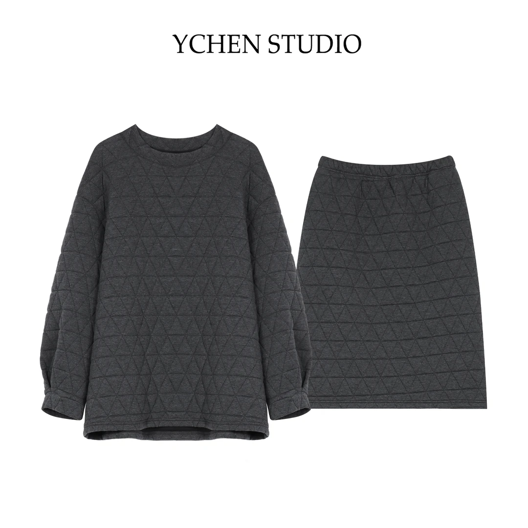 YCS【新年战袍】冬季新款百搭慵懒绗格宽松夹棉两件套装WZ2844TZ