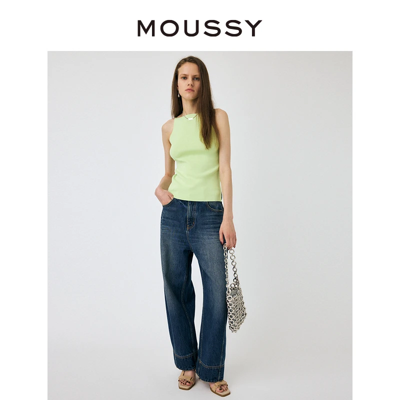 MOUSSY夏季新品美式复古风拼接老爹裤牛仔裤女010HAK11-3221