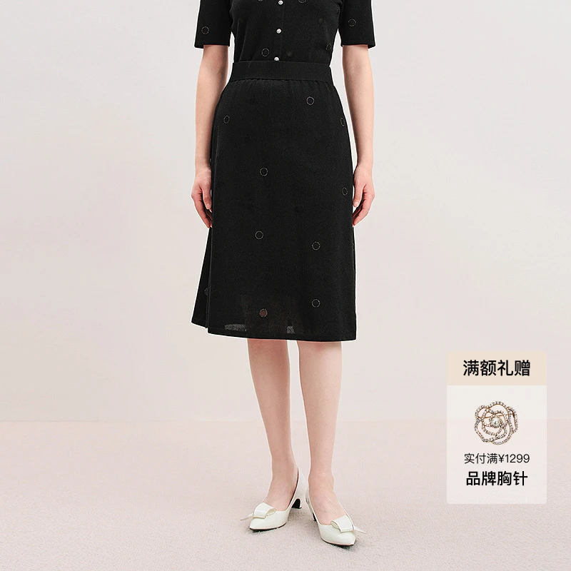 商场同款「流光风」珂莱蒂尔蕾丝气质时尚女士秋季黑色优雅拼接半