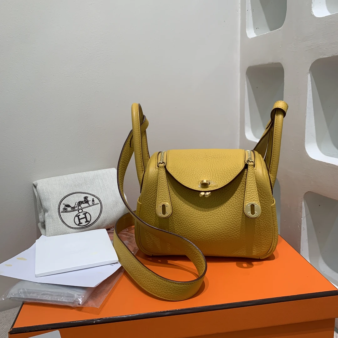 99新 Hermes/爱马仕 Hermes琥珀黄mini lindy Y刻
