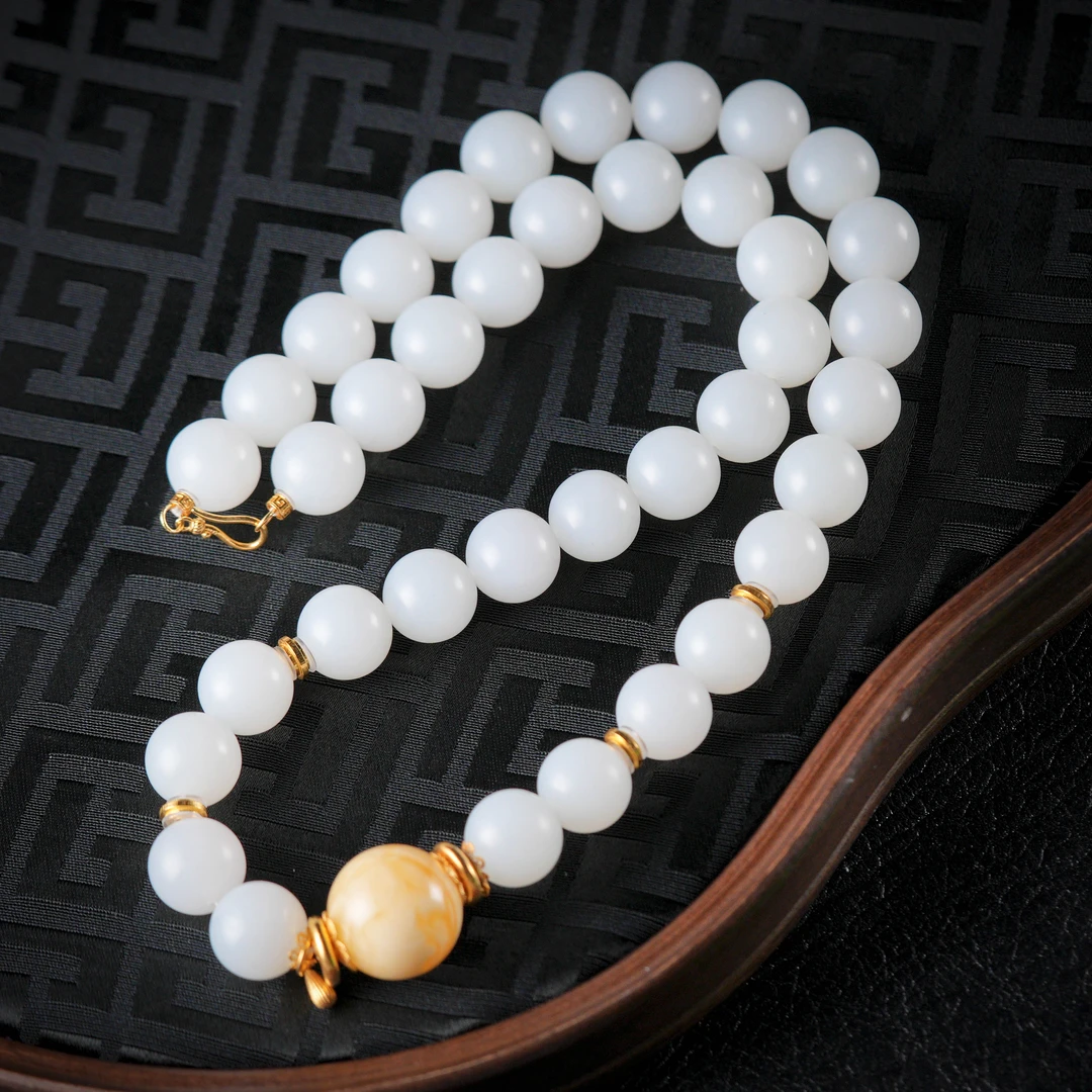 【诗蓉】雪中菲·传承和田玉特细顶俄料18K金美人链AD3072珠径约12mm