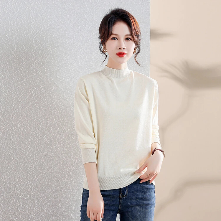 【粉丝福利】洋气针织打底衫百搭时尚半高领套头宽松纯色长袖舒适