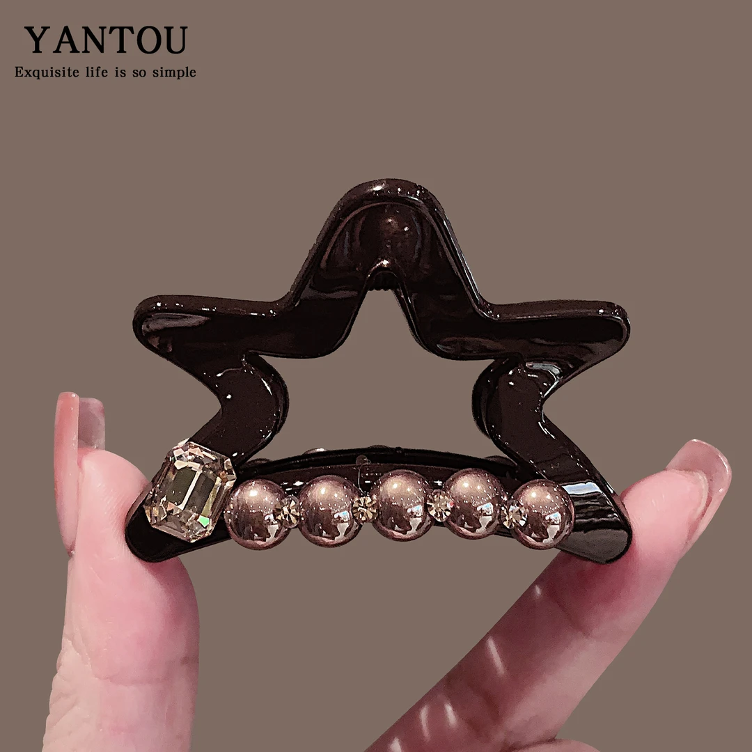 优雅韩版五角星珍珠抓夹发夹百搭后脑勺半扎发鲨鱼夹独特新款饰品