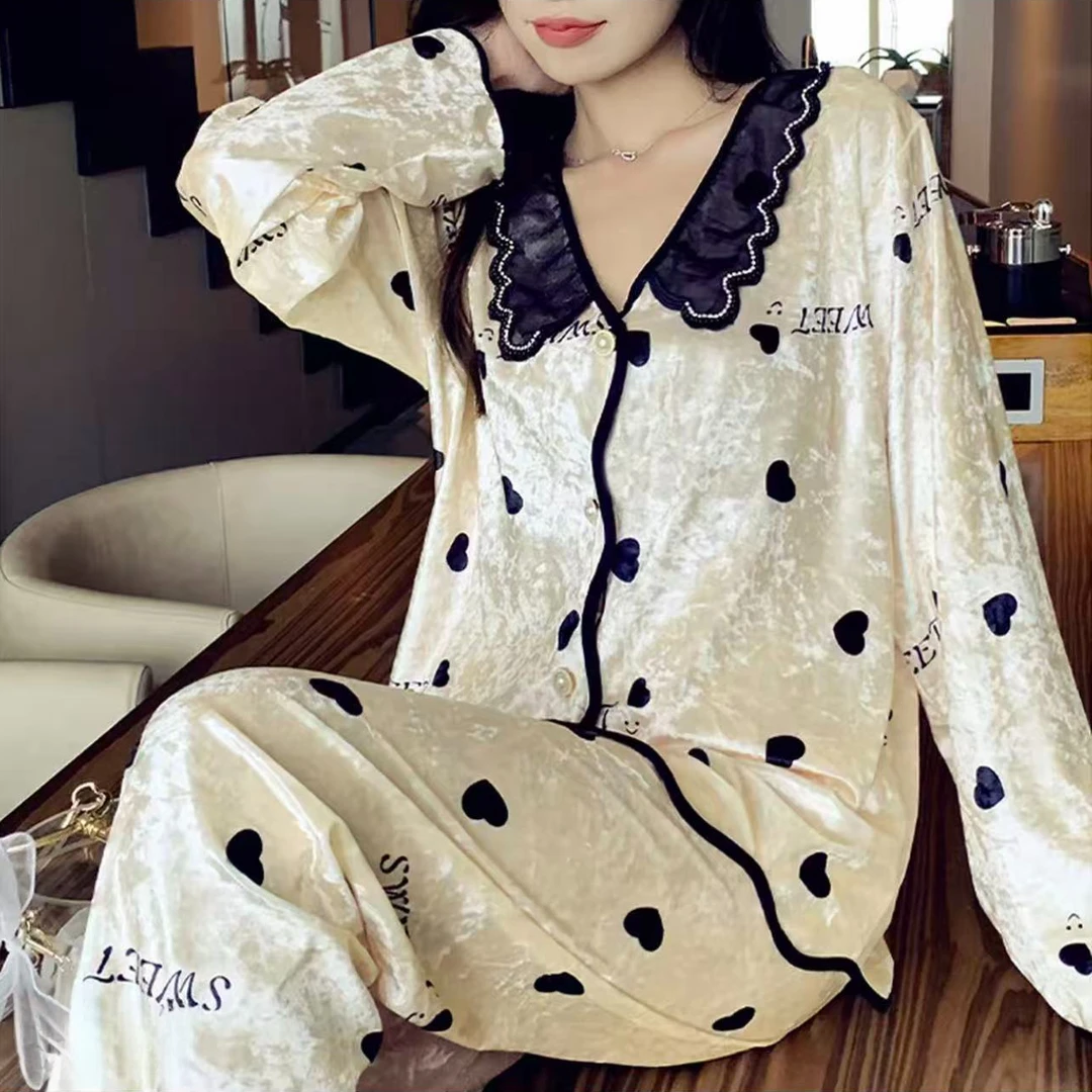 秋冬季甜美睡衣女小爱心【金钻绒】休闲套装娃娃领家居服可外出穿Z