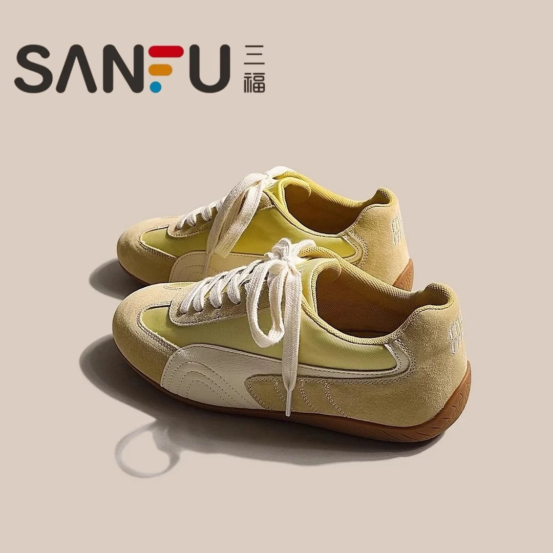 三福黄色德训鞋女2025春秋季新款百搭休闲运动鞋轻便软底阿甘鞋子