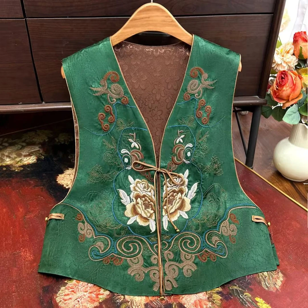 550夏季定制新款刺绣遮肉新中式百搭气质国风缎面两面穿马甲