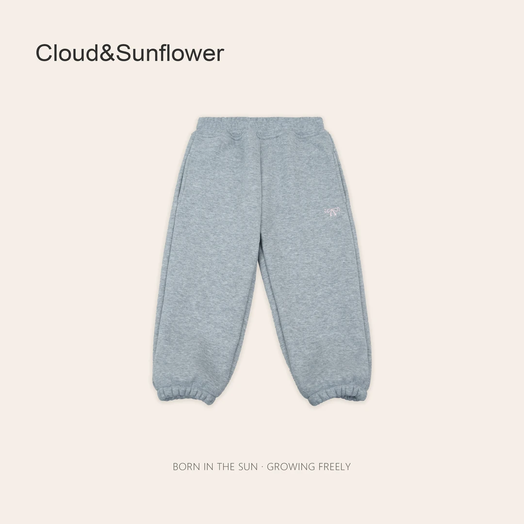 女童冬季纯色加绒蝴蝶结刺绣束脚休闲裤246592