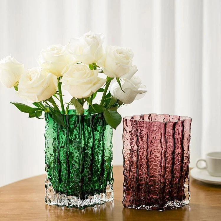 冰川玻璃花瓶大口径高级感高颜值加厚透明花瓶水培养插花桌面摆件