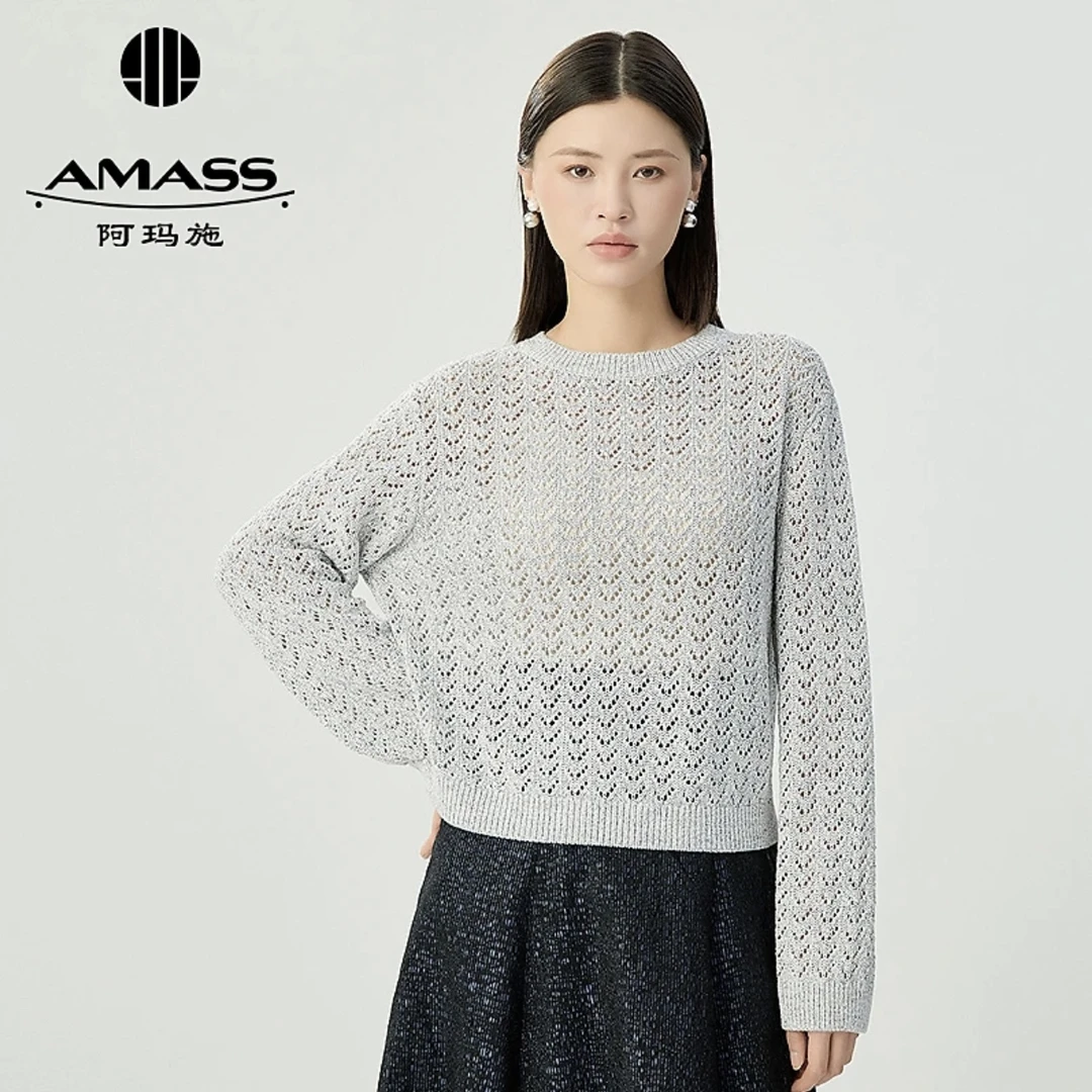 AMASS/阿玛施 质感简约长袖圆领镂空造型纯色针织休闲时尚5399693