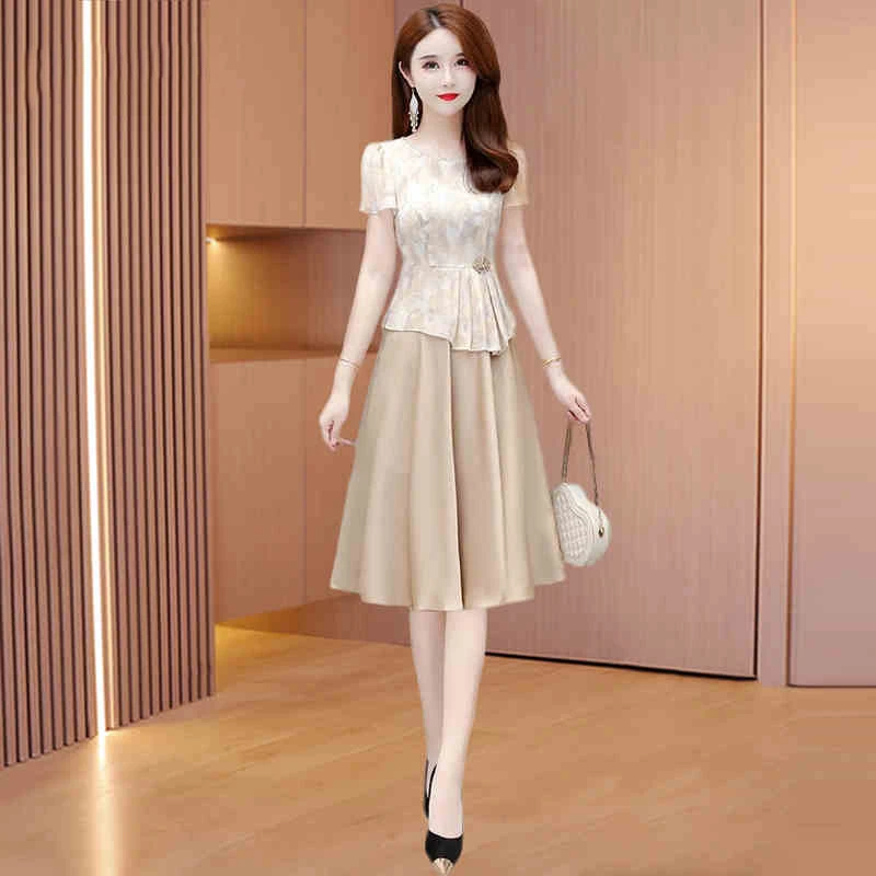 高端气质小个子今年流行雪纺假两件套装连衣裙子女夏季广州十三行