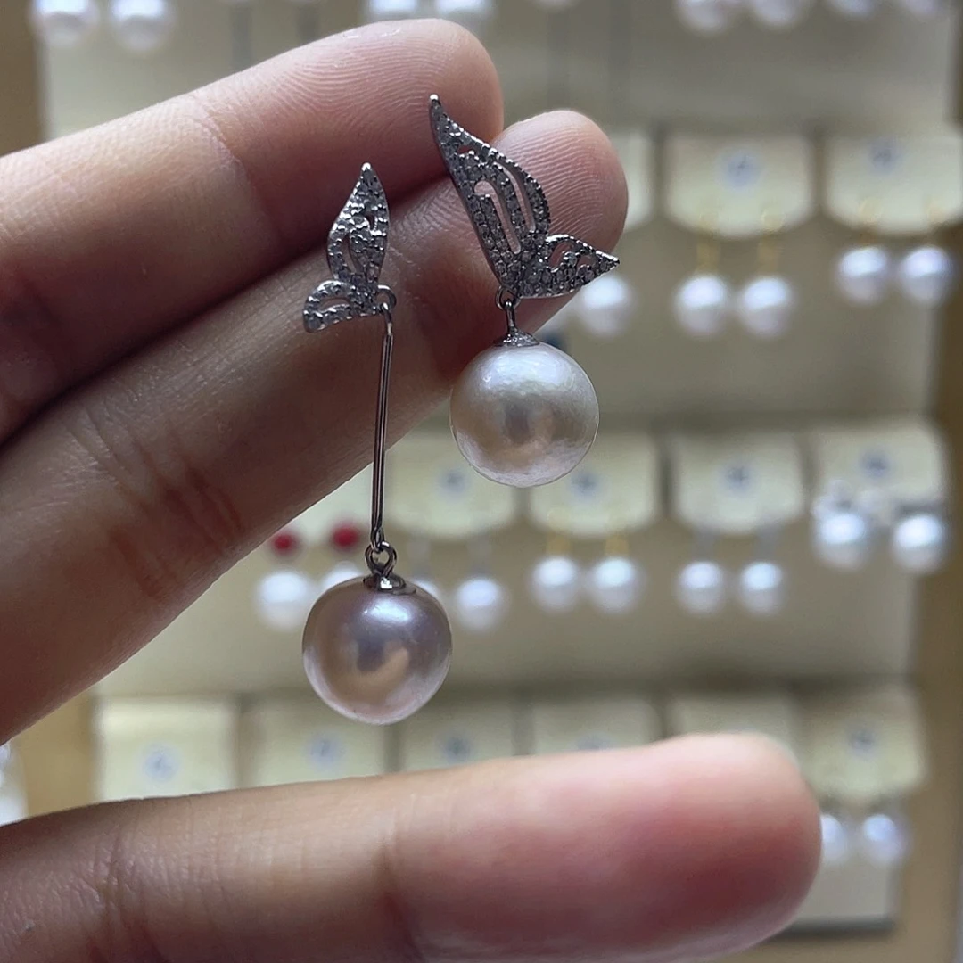 银S925镶嵌淡水珍珠耳饰