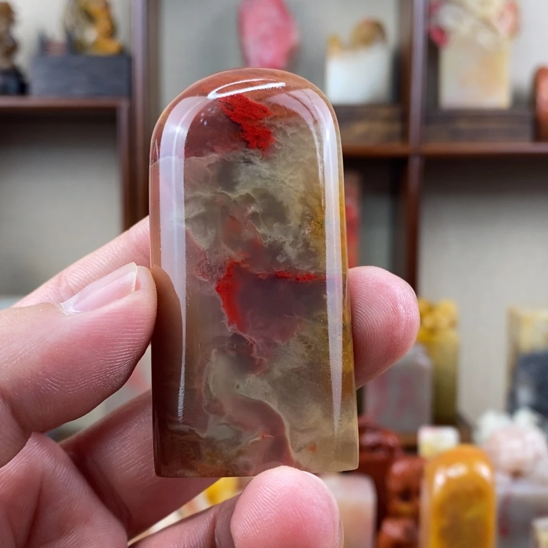 巴林石印石巴林鸡血石随形章