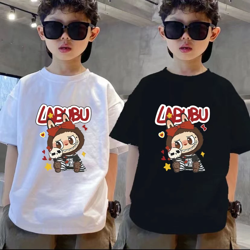 夏季夏装男童宽松型半袖印花国潮拉布布卡通中大童T恤短袖男休闲