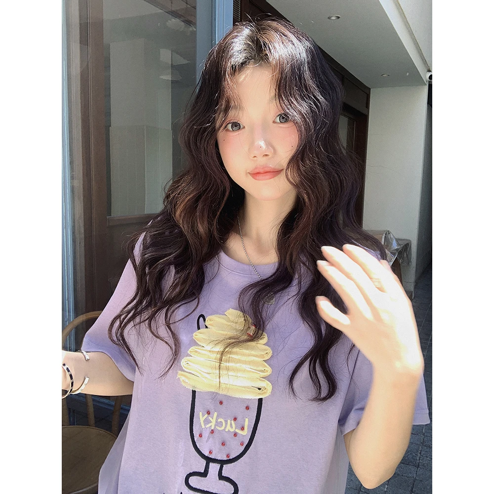 张贝贝 甜品日记 手工钉珠 立体刺绣印花短袖tee