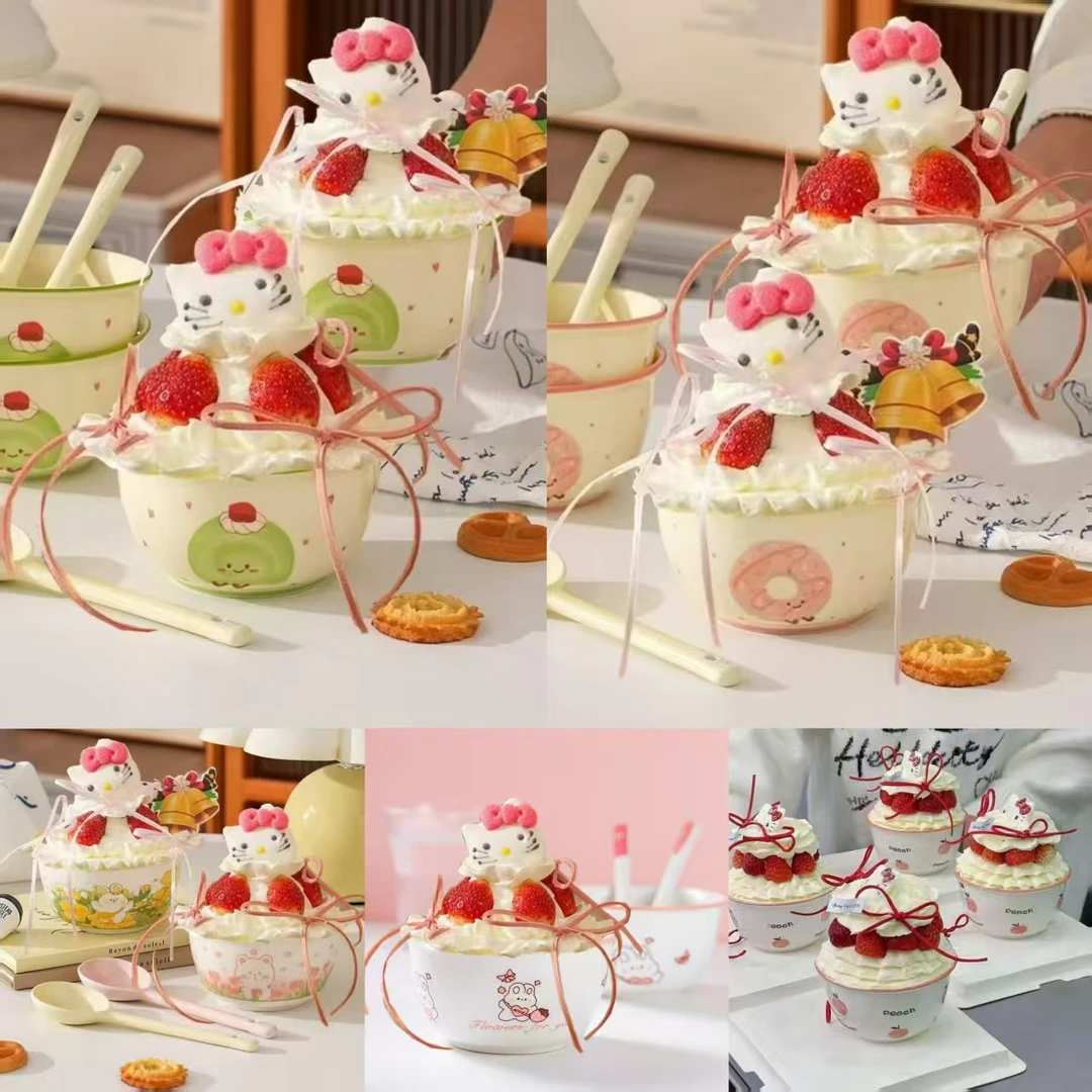 【现货/批发】卡通蛋糕碗2026新年圣诞节hellokitty水果蛋糕碗陶瓷