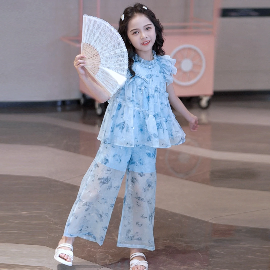 媛媛公主2025夏季新品女童中大童新中式重工套装两件套童装