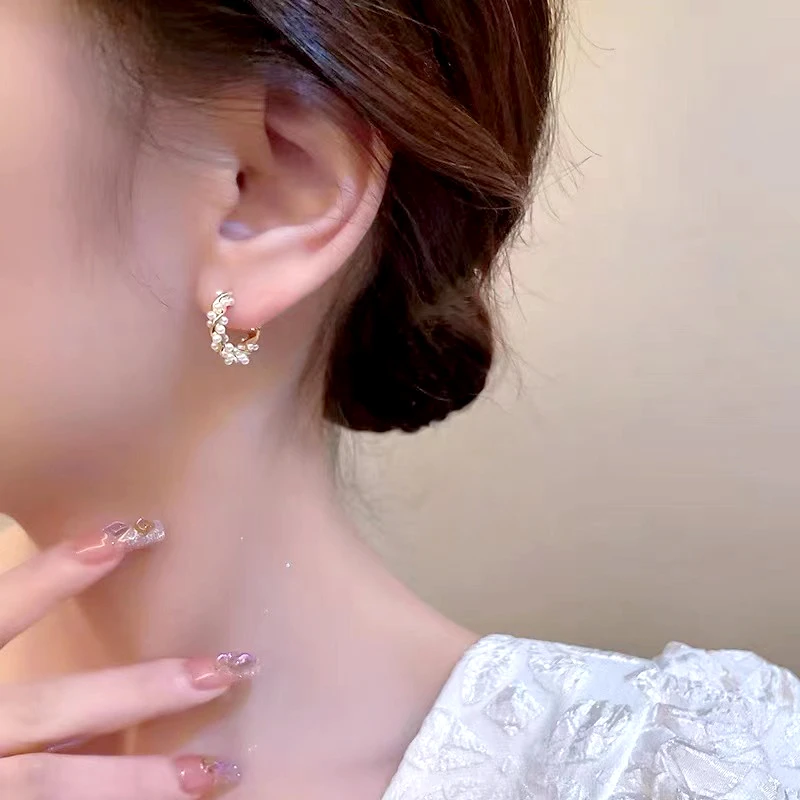 铜合金耳饰 c797丽银【米珠麻花耳扣】日常百搭耳环耳扣女7018