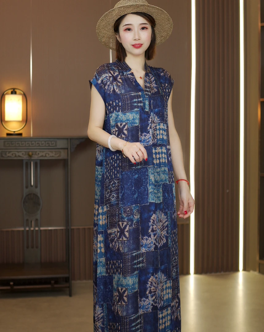 【元素】2025花罗香云纱 经典V领显瘦气质老钱风复古连衣裙