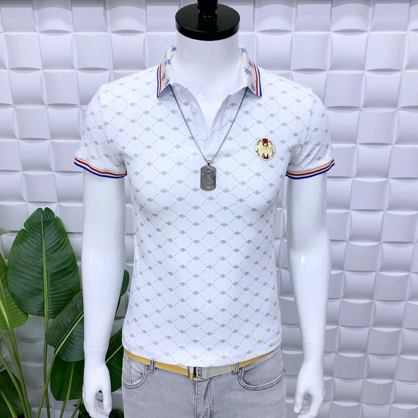 新款翻领polo衫短袖3771男装修身版潮流时尚百搭男士T恤半袖