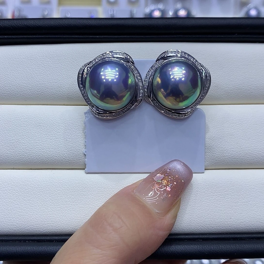 耳饰18K金镶嵌拼合珍珠（马贝珠）萌*15到16点位