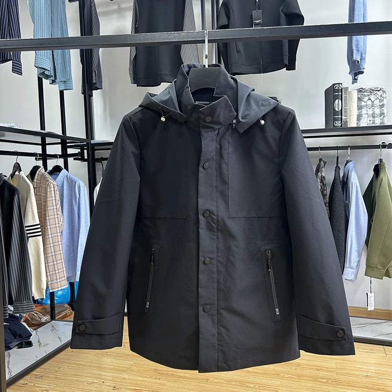 帽子可拆卸！商务休闲易打理连帽休闲外套挺括中长款风衣 Y5T1993