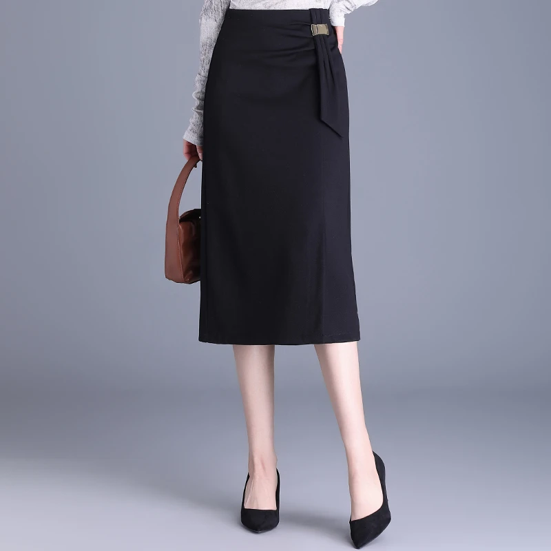 2025春夏季新款松紧腰半身裙时尚直筒包臀裙小个子显瘦开叉一步裙