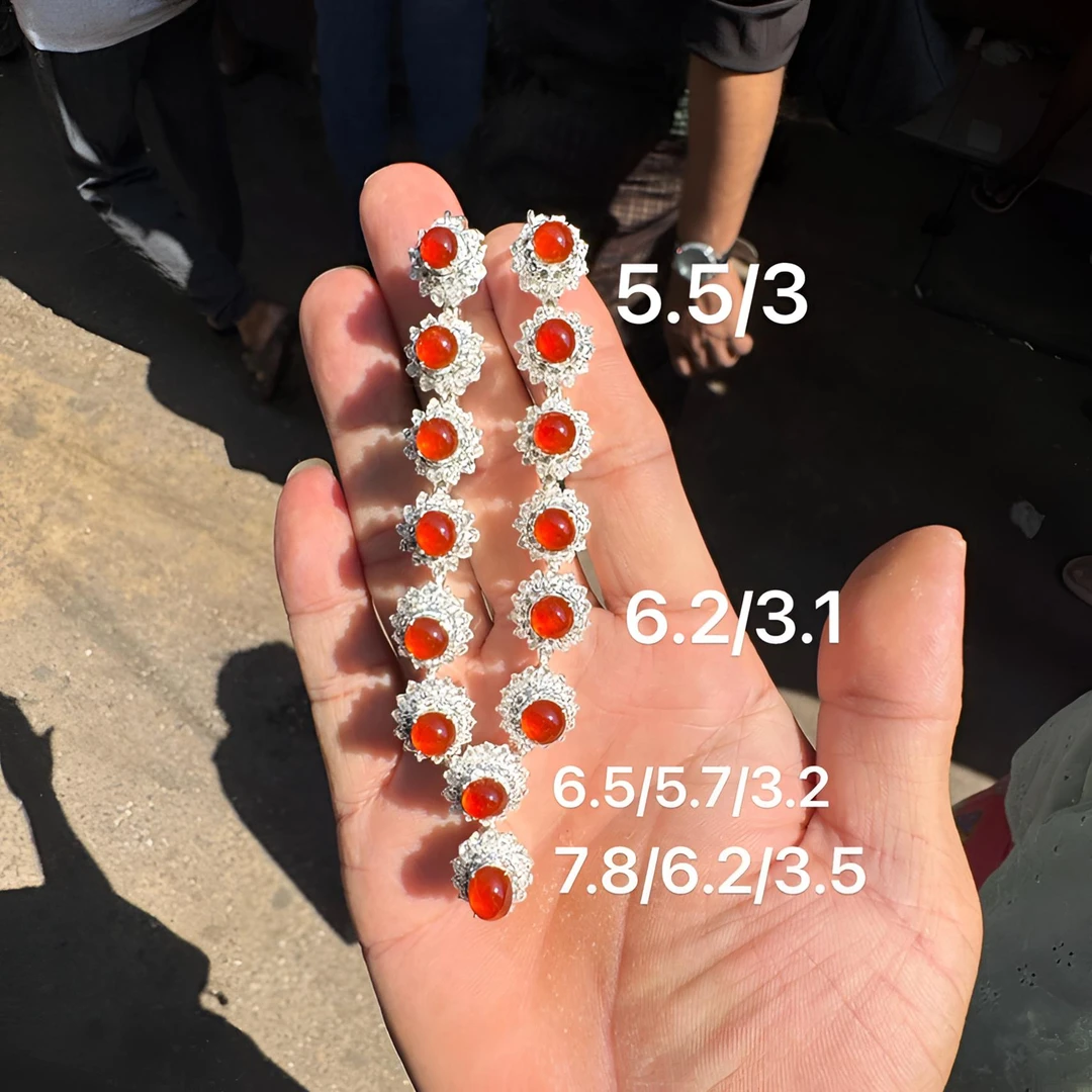 0103(小哪吒在源头)冰玻种翡翠红翡套链共14颗干净肉细荧光足M120