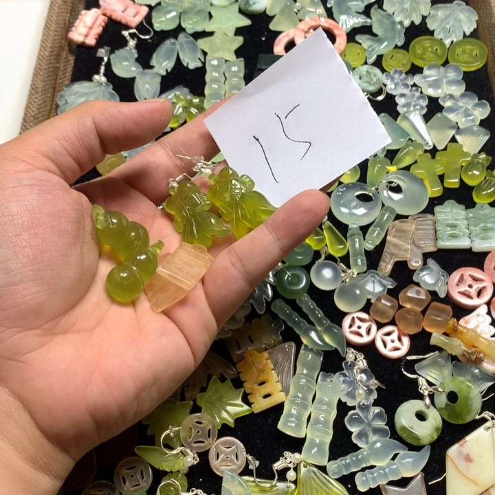 蛇纹石玉合金耳钉福*