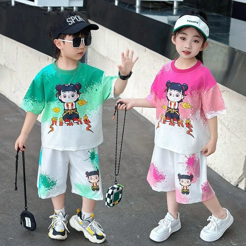 哪咤儿童服装2025新款宝宝夏季酷帅兄妹哪吒男童女童女童夏装套装