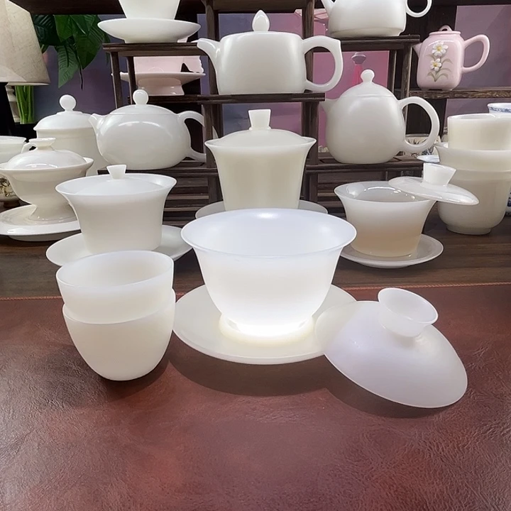 隐唐窑/璞玉素烧150ml元宝盖碗+2快客杯