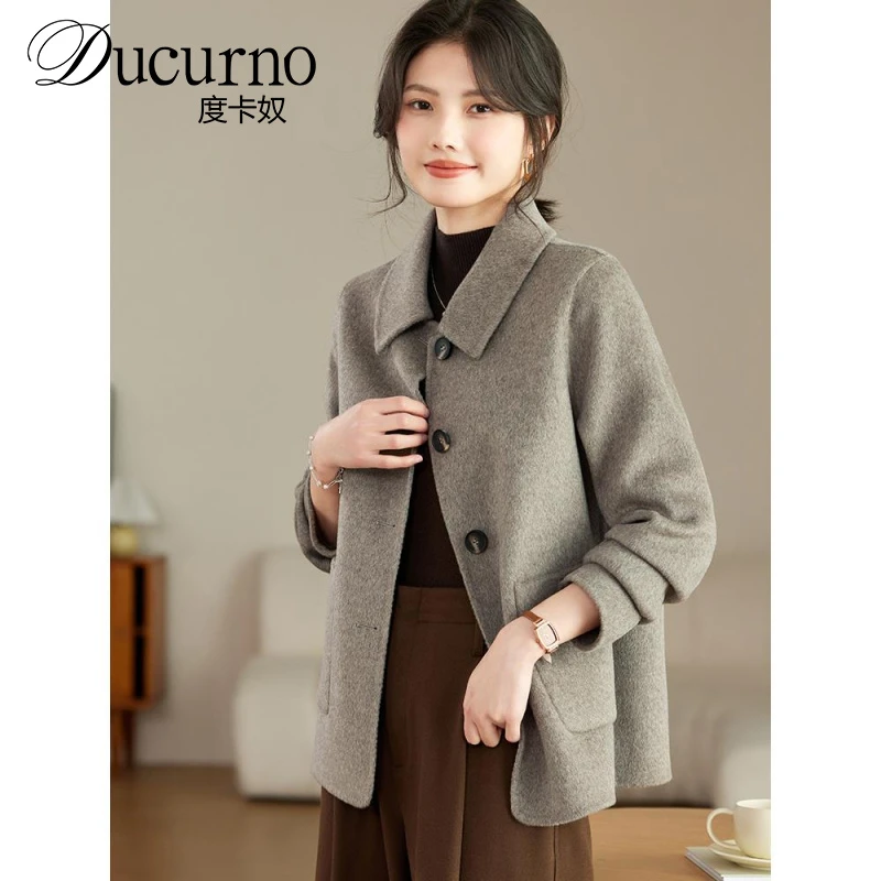 高端双面羊毛大衣女短款2025新款秋冬小个子宽松羊毛呢外套上衣